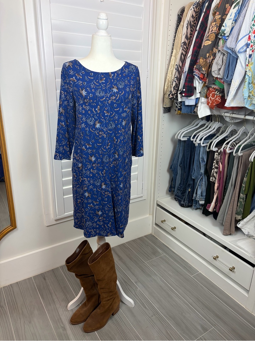 J. Jill Blue Floral Scoop-Neck Shift Dress